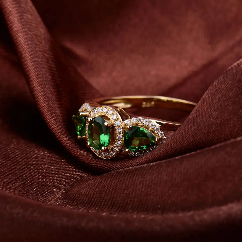 US $728.99 LOVERJEWELRY Vintage 108 Carat Green Tsavorite RingEngagement Ring Tsavorite With Diamond In 14K Yellow Gold For Sale WU144
