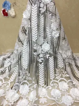 

2018 New Style French Net Lace Fabric White Flower African Tulle Mesh Lace Fabric High Quality African Lace Fabric