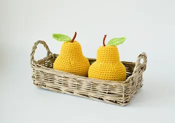 

Crochet pear (1 pc) - fun kid toy, baby rattle, kitchen decoration, pincushion - eco-friendly toys