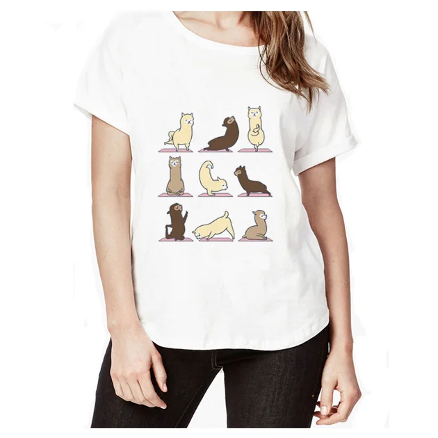 

alpaca 2018 Summer t-shirt women Brand Casual white print t shirt O Neck Short Sleeve T Shirts female Wearing Tops WT2615
