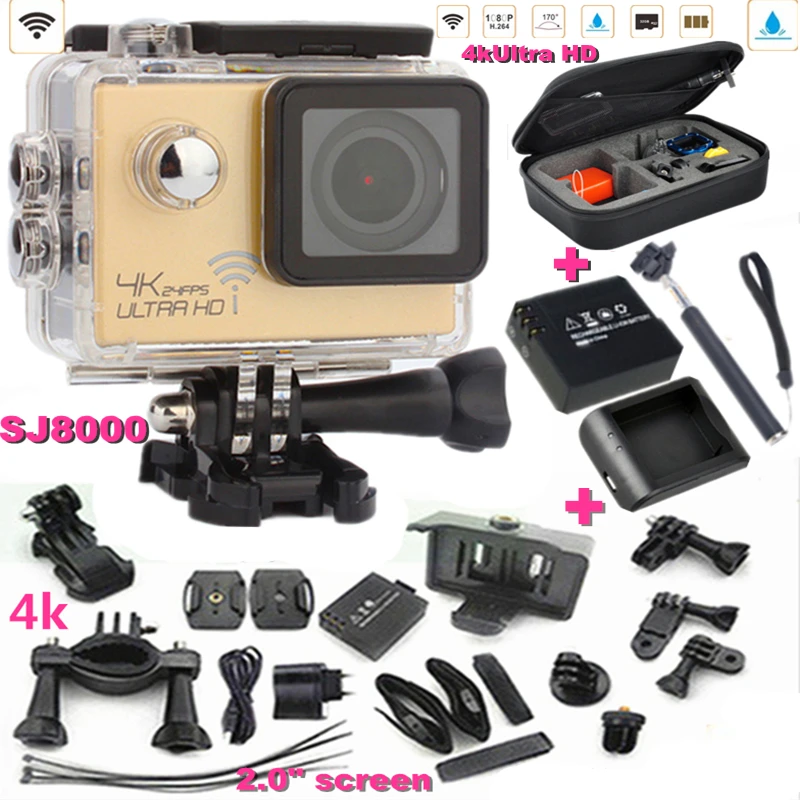  Sport camera 2.0"LCD Ultra 4K 1080p HD 24fps16MP wifi Sport Action Camera 30M Waterproof go pro Style Camera 170 angle sport cam 