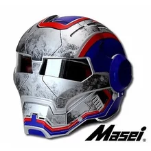 MASEI 610 tema de Guerra DOS EUA Capitão IRONMAN capacete da motocicleta Capacete motocross metade Personalidade capacete Ciclo Aberto rosto capacete Azul IR