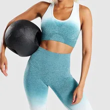 Женский комплект из 2 предметов для йоги, одежда для спортзала, спортивный бюстгальтер с эффектом омбре, бесшовные леггинсы, спортивный костюм для тренировок, Женский комплект с длинным рукавом для фитнеса