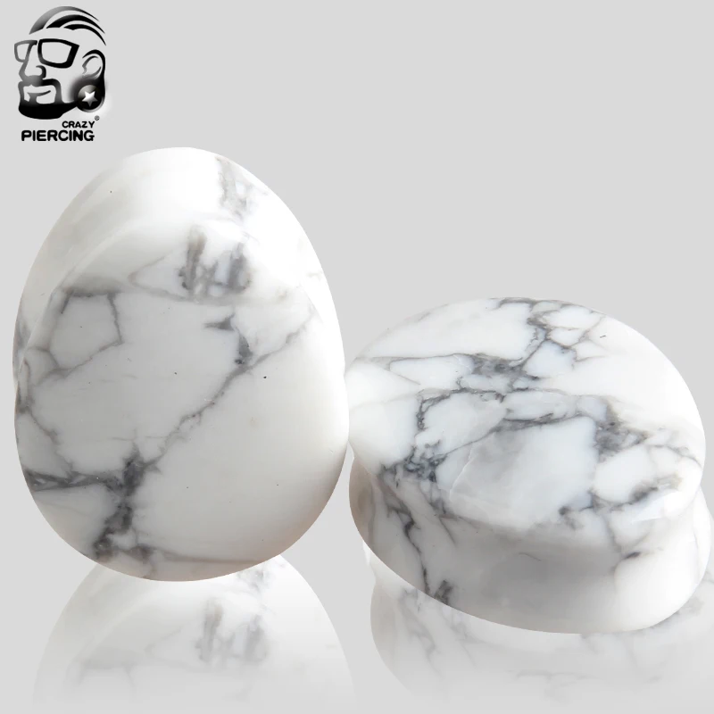 

White Howlite Stone Teardrop Ear Gauge Plugs Tunnel Piercings Plugs Earring Ear Expanders Stretcher Body Piercing Jewelry