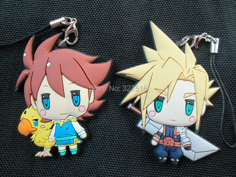 

2 pcs/set original product Final Fantasy vii figure Cloud Strife pvc figures phone strap/keychain pendant toys