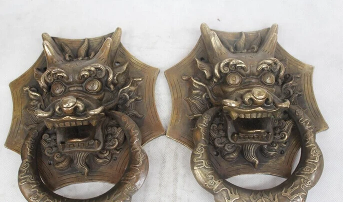 

wholesale factory 11"Chinese Folk Pure Bronze excellent Lucky Dragon head bolt Statue Pair