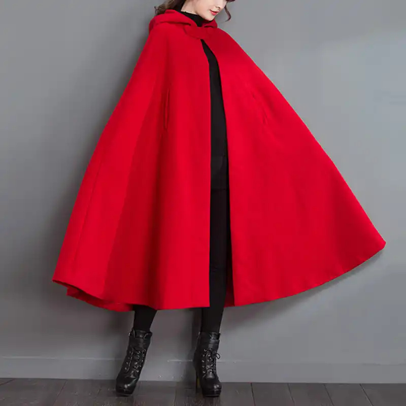 Chirstmas Red Capes Hooded Batwing Sleeve Long Ponchos