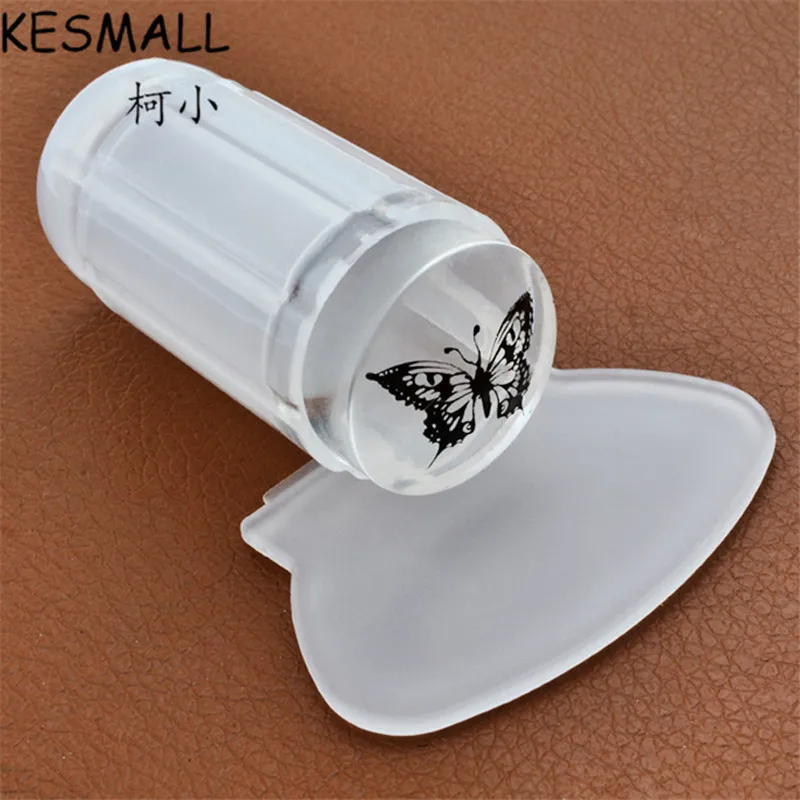 

KESMALL 1set Clear Jelly Stamper 2.8cm Transparent Nail Stamping Scraper Polish Print Transfer Nail Art Templates 9 color CO455