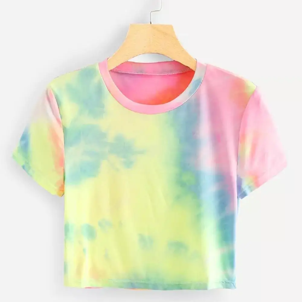 Женские летние топы, футболка с принтом Tie Dye, короткий рукав, топы с круглым вырезом, Повседневная футболка, женская одежда harajuku, футболка TS3