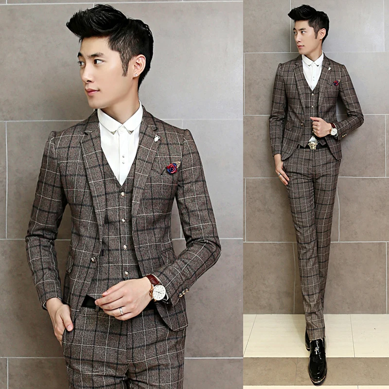 check coat piece 3 pant Mens Piece Terno Vintage Suits Masculino 3 Suits Plaid