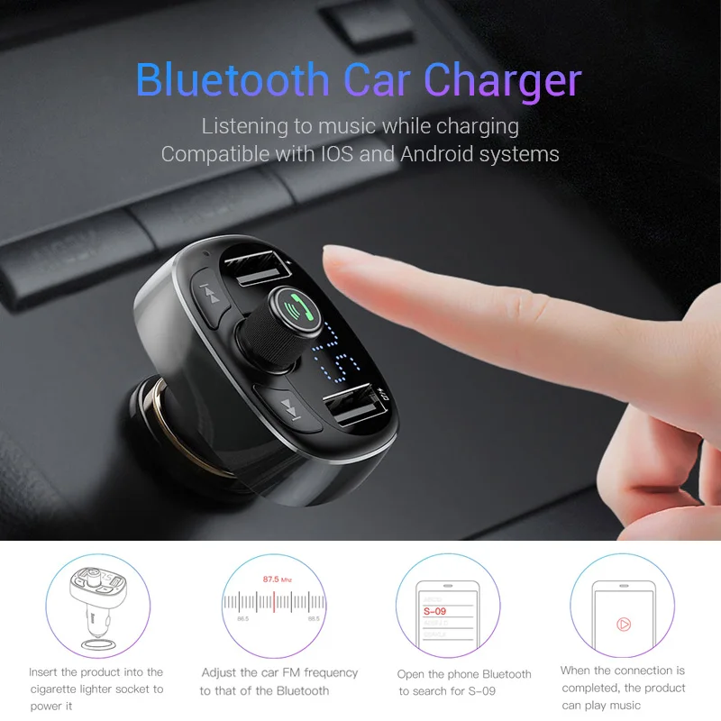 Baseus FM الارسال بلوتوث Aux شاحن سيارة كيت يدوي MP3 لاعب FM المغير 3.4A المزدوج USB شواحن الهاتف المحمول سريع