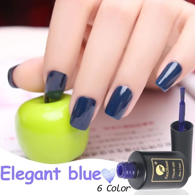 6 Couleur Vernis À Ongles Uv Lampe Gel Nai Semi Permanent Pur couleurs Élégant Bleu 15