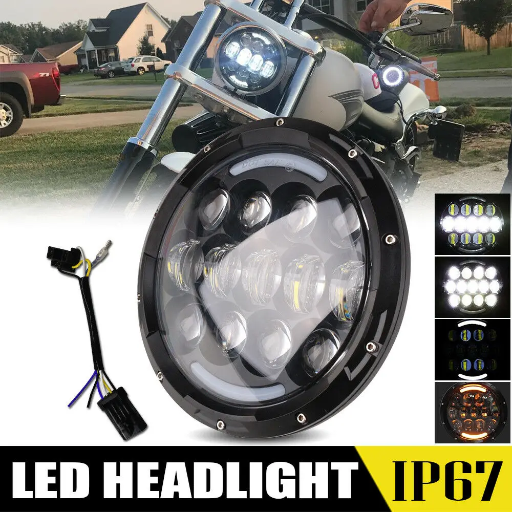 

7 Inch BLACK Projector HID LED Light Bulb Headlight For HARLEY DAVIDSON Waterproof Free Shipping