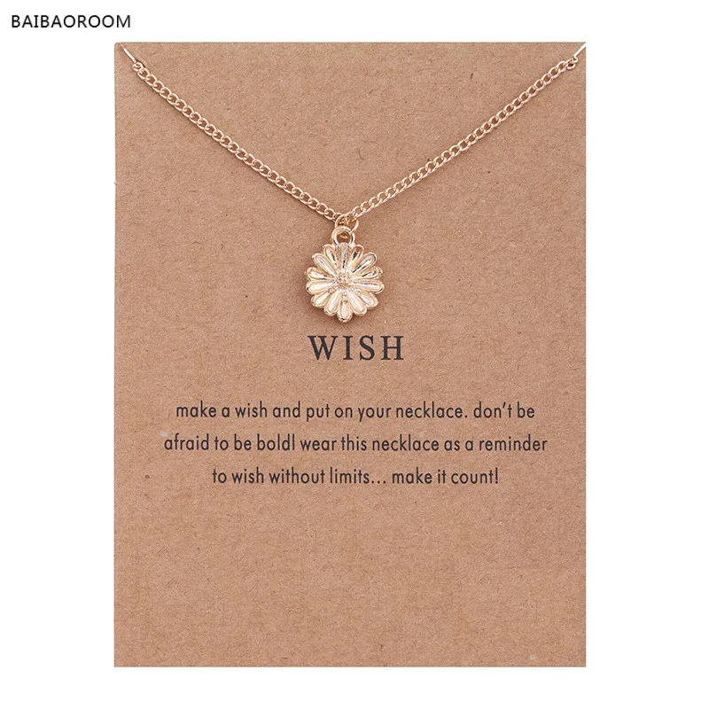 WISH Gold Plated Hope Flowers Sunflower Alloy Clavicular Bones Pendant Short Necklace