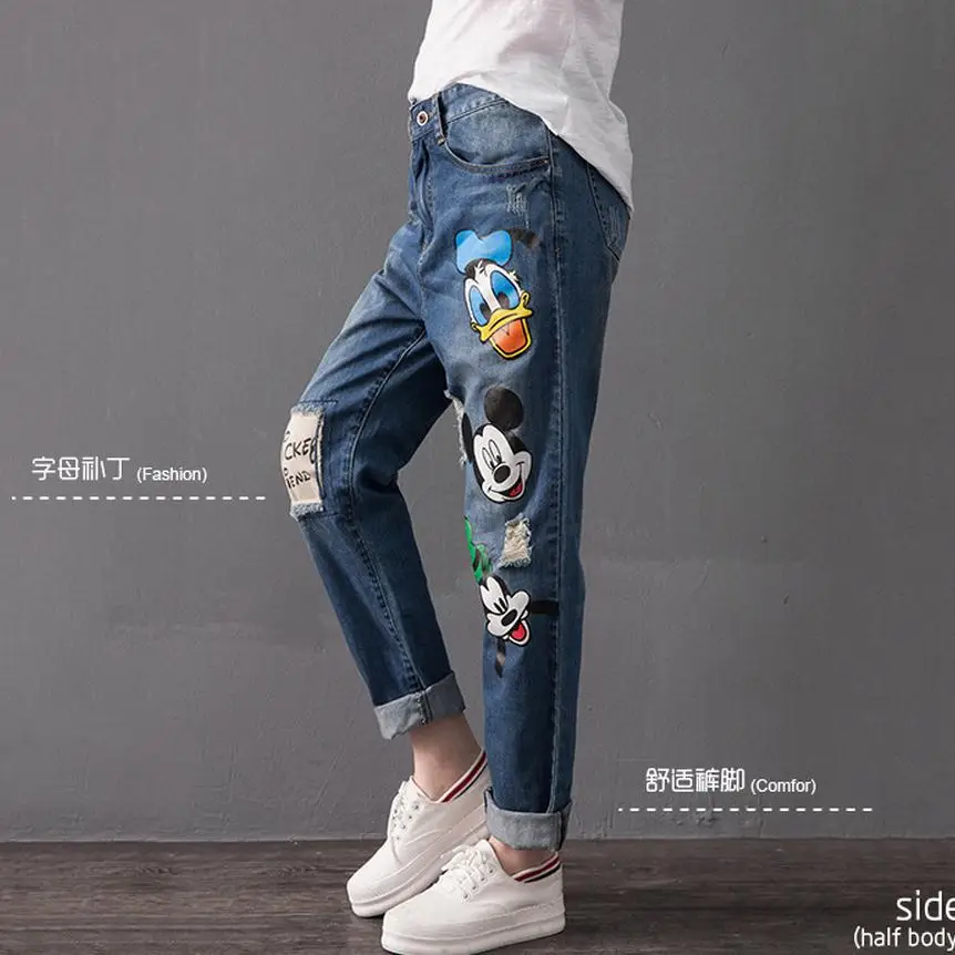 7XL plus size Ankle Length Pants 2017 summer new fashion women s jeans cartoon pattern printing