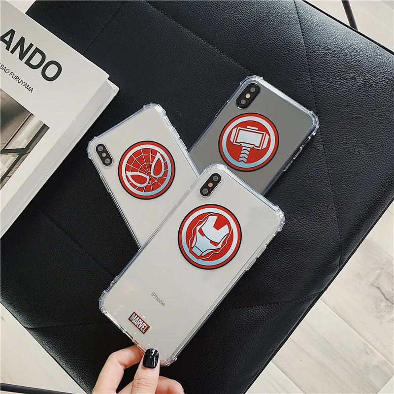 

Superhero avengers ironman spiderman case for iphone xr xs max x 6 s 7 8 plus 10 marvel clear man spider captain America cover 7