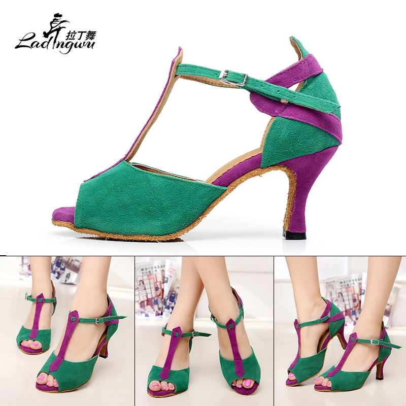 Ladingwu/зеленый/синий светильник, фланелевая Обувь для бальных танцев, Самба, танцевальная обувь для выступлений, Латинская женская обувь, Размеры 35-44