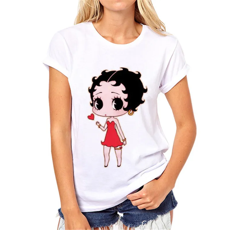 Женская футболка с персональным принтом Betty Boop, женская футболка с принтом, Повседневная забавная футболка для девушек, Белый Топ, Футболка Harajuku S-43