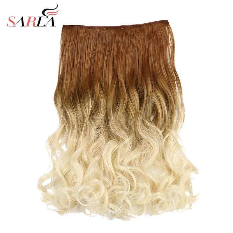 

SARLA 100pcs/lot Ombre Clip In Hair Extensions 50cm 20inch 130g Synthetic Wavy 2 Tones Resist High Temperature Hairpieces 888
