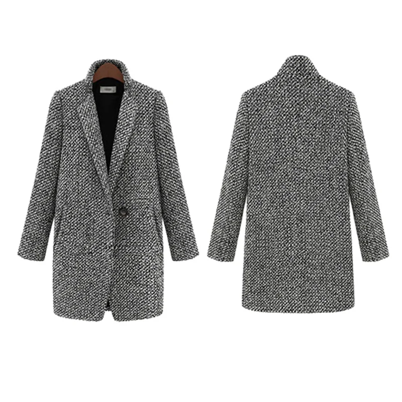 Gray long women blazers Elegant office business blaser suit mandarin collar Casual Autumn winter basic long Outwear Tops femme