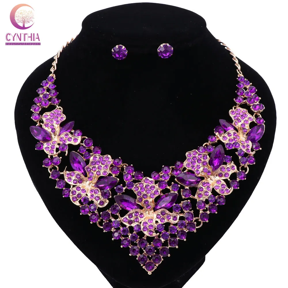 Buy Wedding Jewelry Purple Crystal Rhinestones Flower