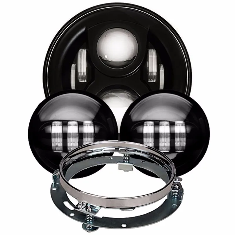 Black Generation 2 Daymaker 7 inch Round LED Headlight with Matching Black Passing Lamps and Adapter Ring