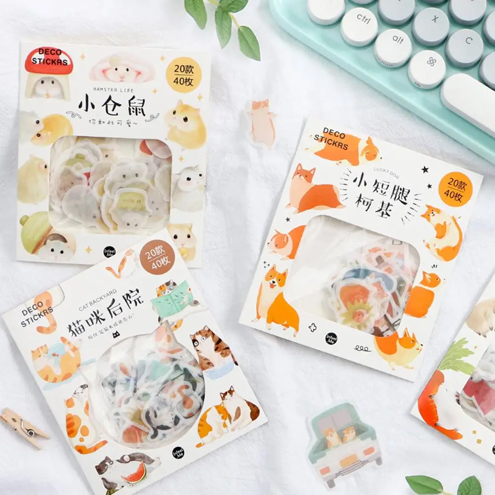 

40Pcs Cartoon Hamster Dog Rabbit Cat Notebook Decoration Sticker Scrapbook Label