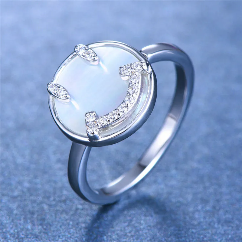 

Cute Round Shell Adjustable Finger Ring Minimalist 925 Silver Smile Zircon Party Ring Lovely Wedding Engagement Rings For Women