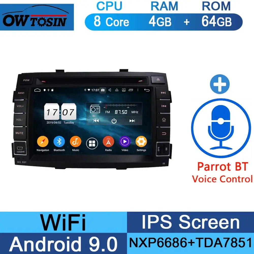 " ips 8 ядерный 4 Гб ram+ 64 Гб rom Android 9,0 автомобильный dvd-плеер для Kia Sorento 2012 2013 DSP радио gps Parrot BT Adas Multimedi - Цвет: 64G Parrot BT