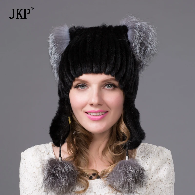 Для женщин из натуральной норки меховая шапка с помпоном зимняя красивая кошка уха стиль крышка последние новые шляпы для Для женщин
