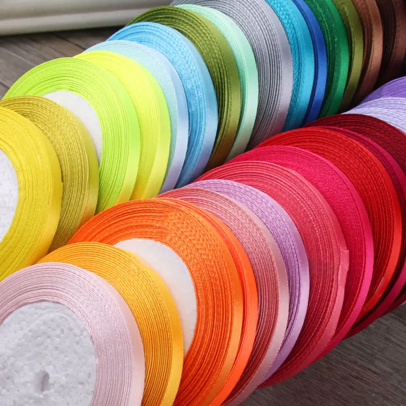 

6mm Silk Satin Ribbons for Wedding Christmas Birthday Party Decorations DIY Bow Crafts Ribbons Cake Box Gift Wrapping Supplies