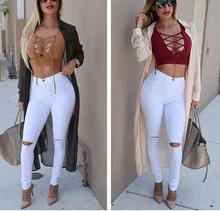 2015 FASHION Jeans Woman Knee Skinny Pencil Pants Slim Denim Ripped Boyfriend Jeans For Women White