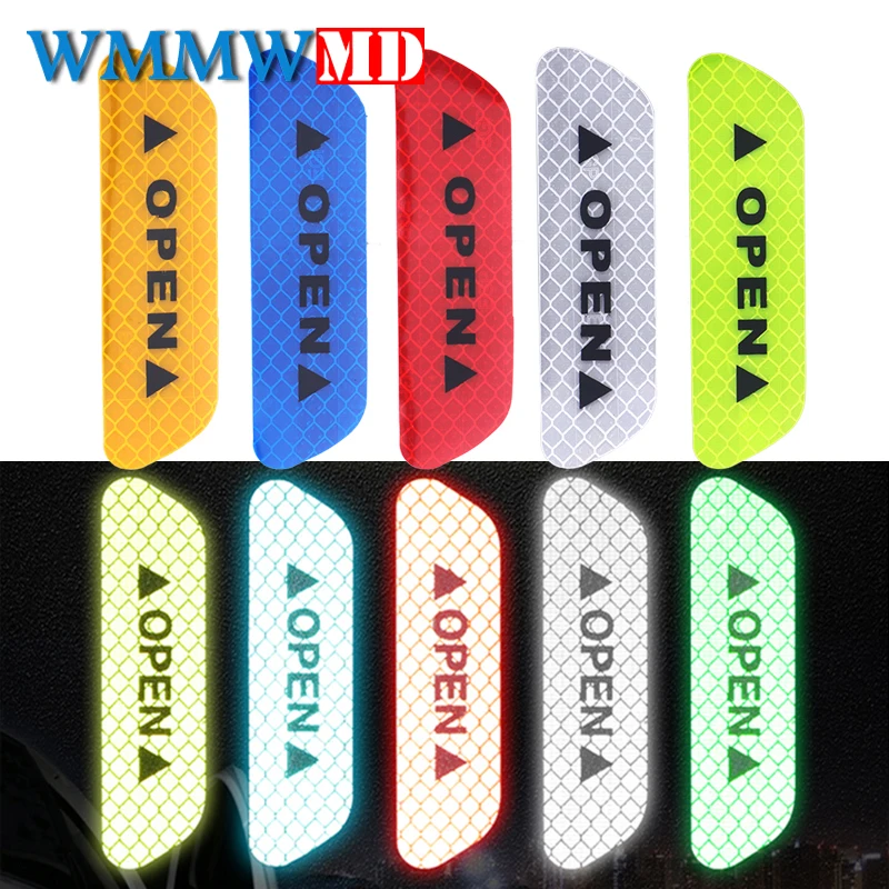 

4Pcs/set OPEN Car Door Stickers Auto Warning Mark Reflective Strips Tail Rear Reflective Tape Driving Safety Car styling