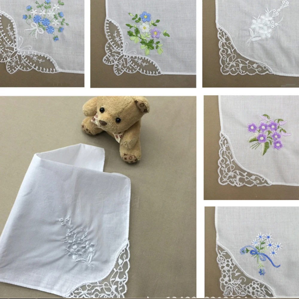 2 шт./лот вышитый носовой платок хлопок белый вышивка кружева с одной стороны края