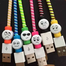 20 шт./лот Симпатичные выражение лица USB Зарядное устройство Кабель Протектор Красочные Наушники данных USB кабель чехол для iPhone Samsung HTC