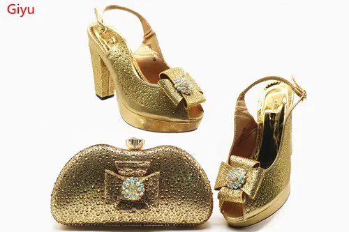 Лидер продаж; итальянская женская обувь и сумка в комплекте; комплект из туфель и сумочки в африканском стиле; итальянская женская обувь для вечеринок! HSN1-24 - Цвет: Золотой
