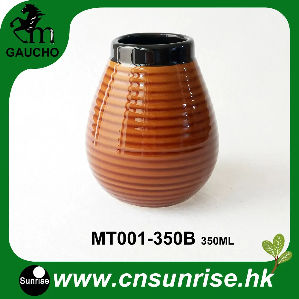 

24pcs/lot Original Yerba Mate Ceramic Cups Argentin Calabaza Gourds Natural Shape With Stripes 350ml Hot Sale MT001-350B