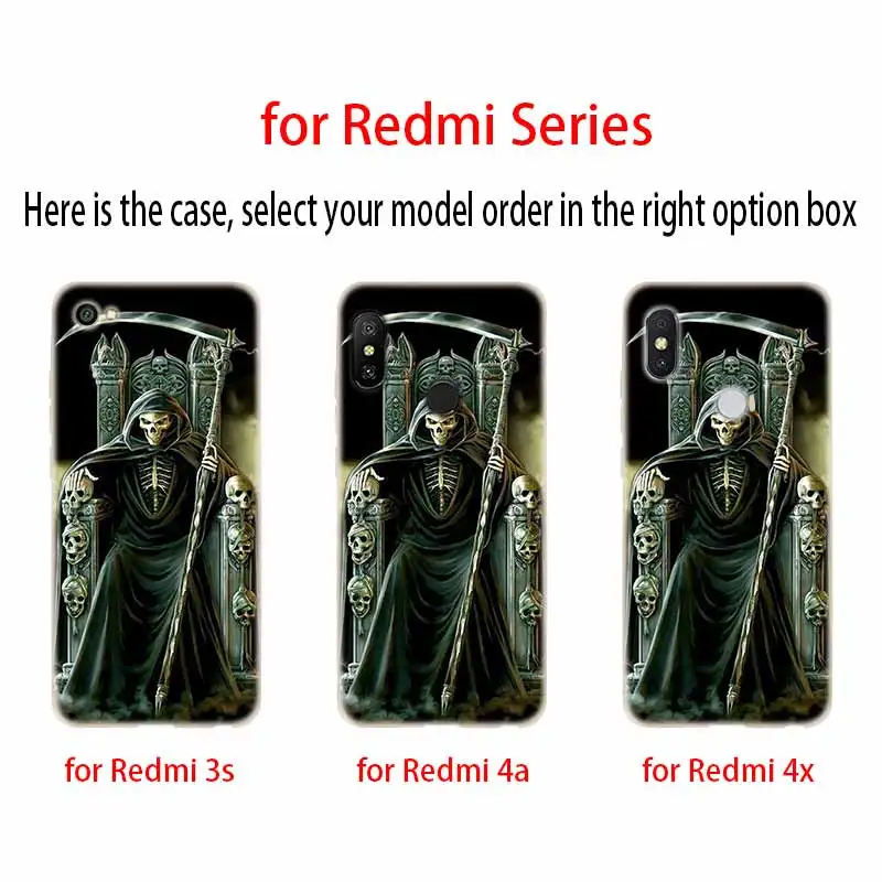 Прозрачный силиконовый чехол Grim Reaper с черепом и скелетом для Xiaomi Redmi 9A 8A 7A 6A 9AT Note 9 8