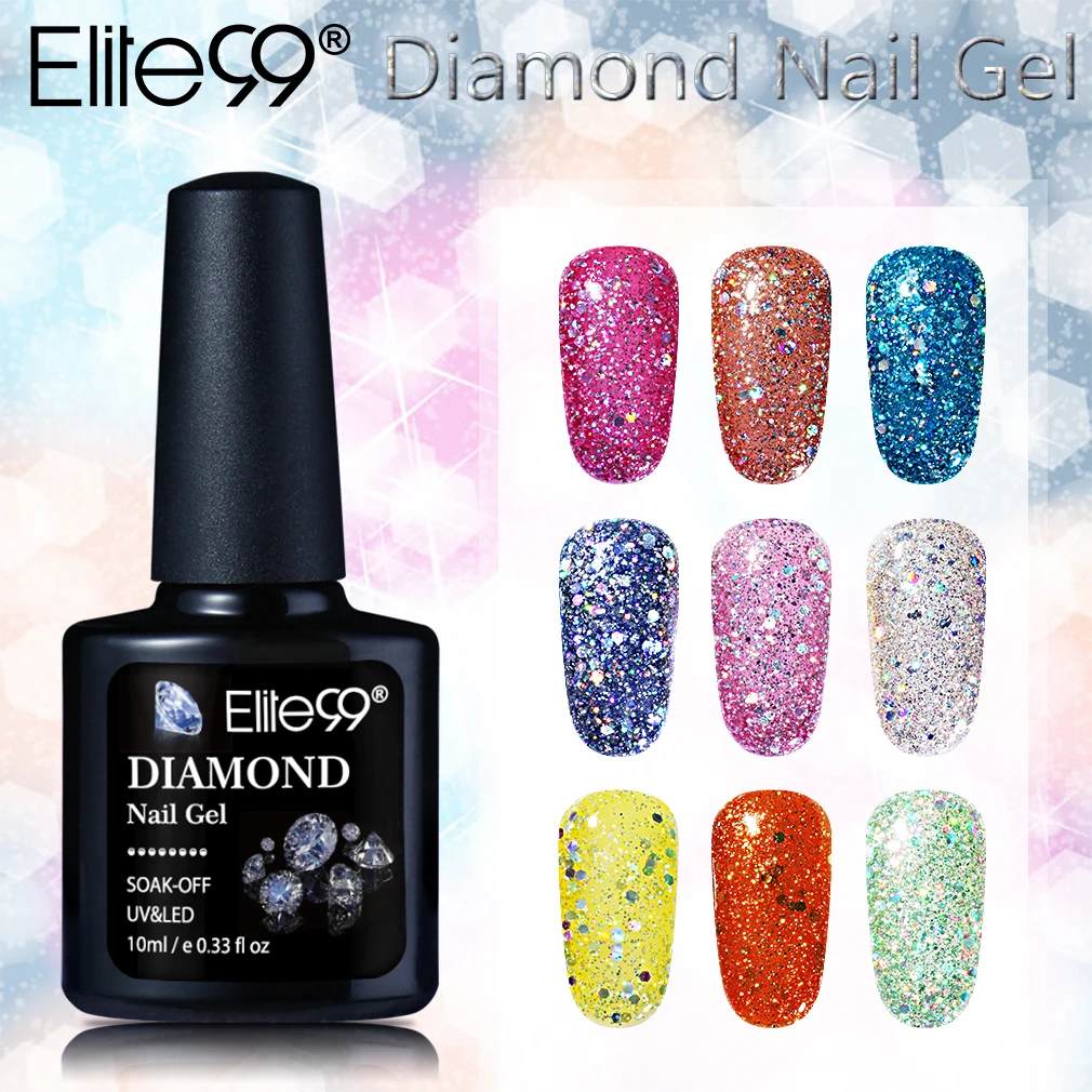 

Elite99 New Arrival 10ml Diamond Glitter Sequins UV Gel Nail Soak Off UV LED Nail Art Gel All 30 Colors