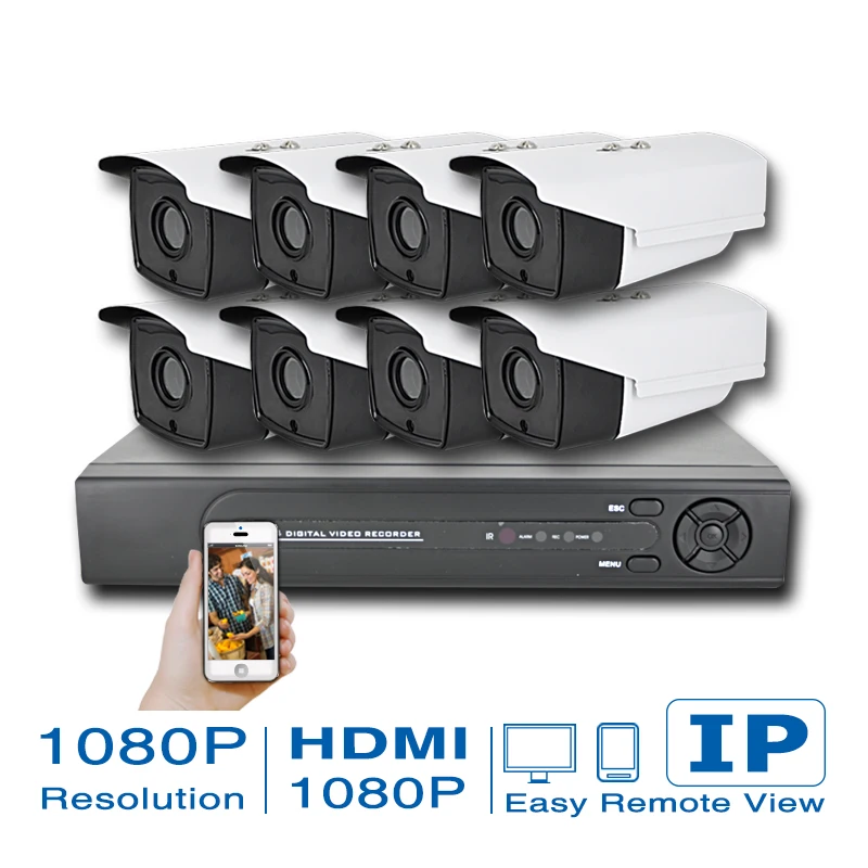 Top ONVIF 8CH H.264 Network NVR Kits 2.0 MP 1080P Resolution IR Outdoor Water-proof CCTV IP Camera System POE ip surveillance
