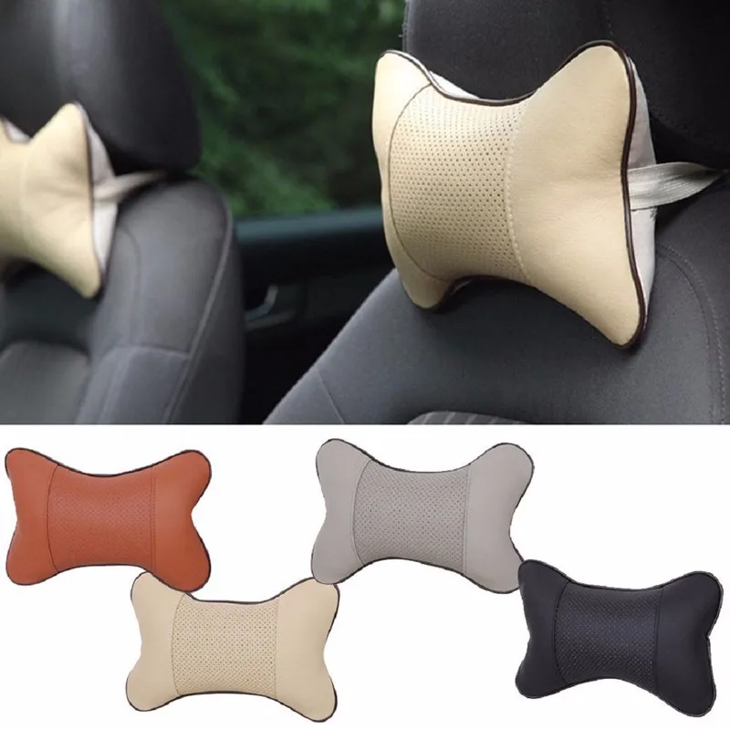 01 4Colors High Quality Leather Car Pillow Breathe Hole-digging Car Vehicle Auto Seat covers Headrest Supplies Neck Auto Safety with Retailed Package
