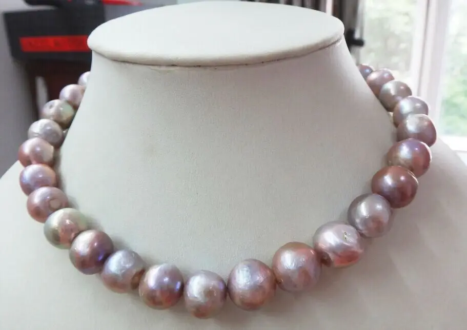 

Jew3118 12-14mm south sea nuclear near round pink purple lavender pearl necklace AAA