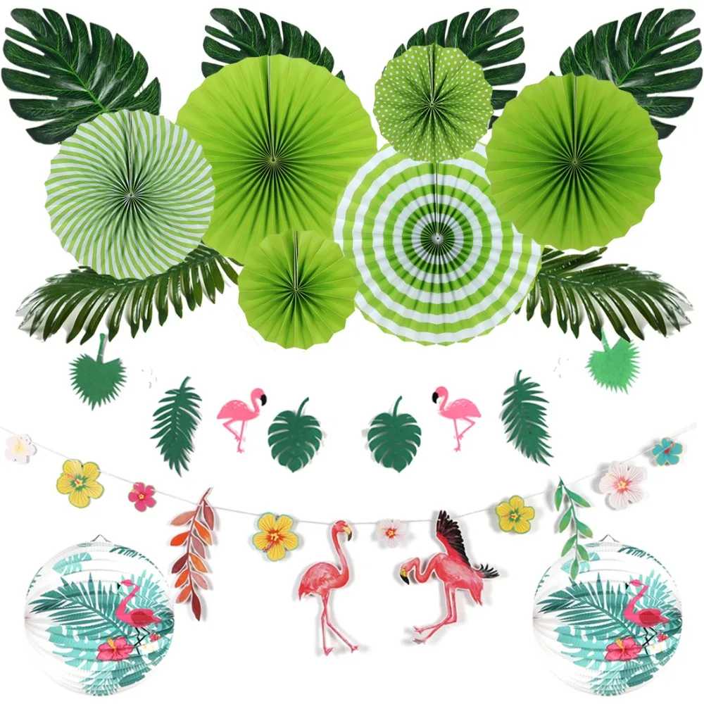 

16pcs Flamingos Theme Hawaiian Party Decorations Summer Party Tropical Leaves Birthday Wedding Luau Pool Party Deco Hot Sale
