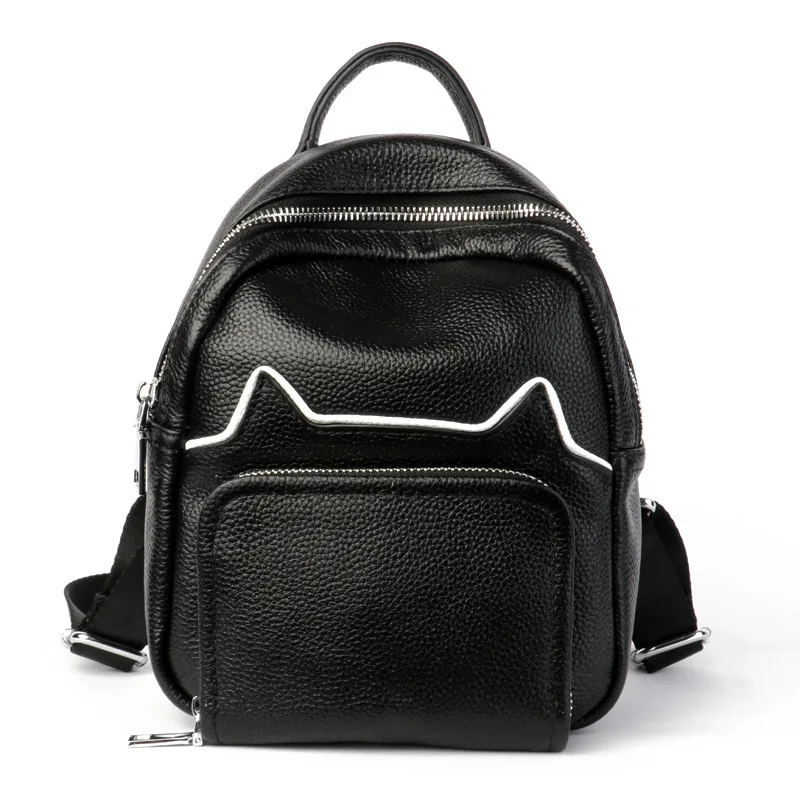 

Spring and Summer New Double Shoulder Bag Head Layer Cowhide Female Backpack Cat Backpack