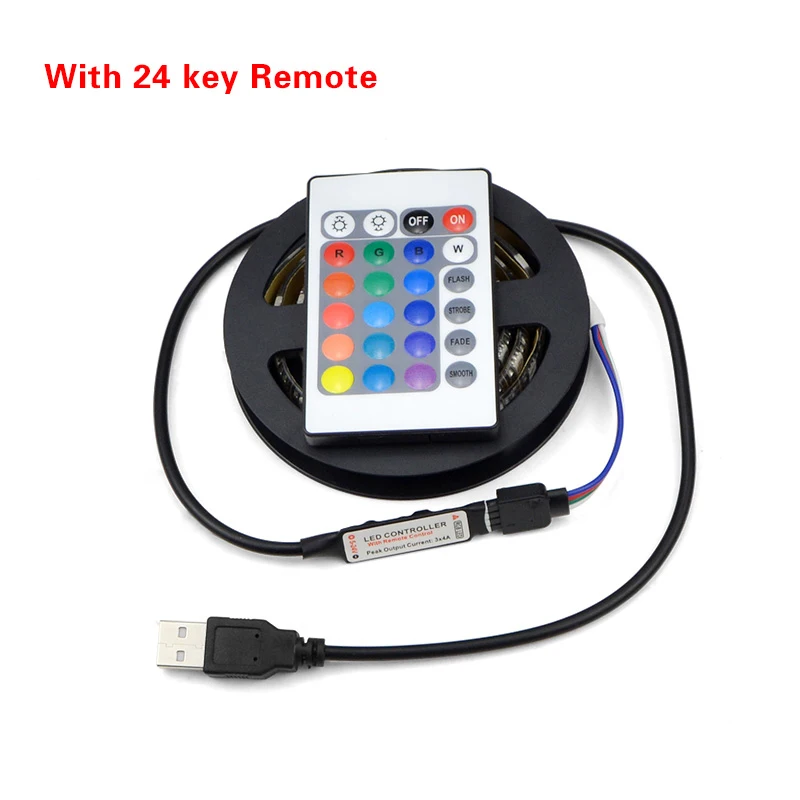 5 v светодиодный полосы USB power 5 Вольт RGB ТВ подсветка 5050 м, 1 м, 2 м, 3 м, 4 м, 5 м светодиодные лампы, светодиодное освещение, ленты для ТВ фон Настенный декор светодиодный Диодная лента - Испускаемый цвет: 24 key remote