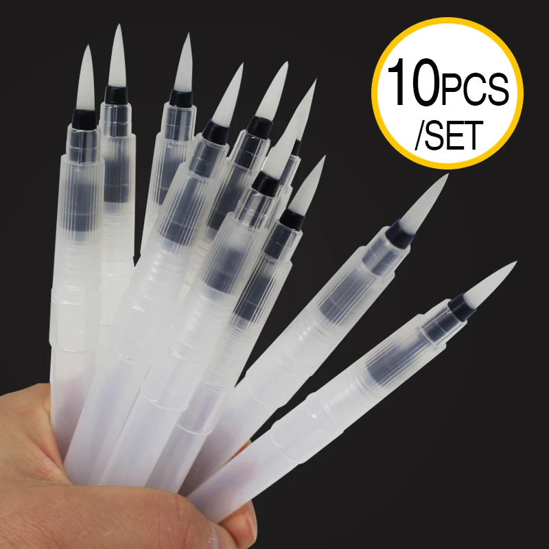 

Memory 10Pcs Round Large Capacity Barrel Water Paint Brush Set For Self Moistening Pen Calligraphy Drawing Art Supplies