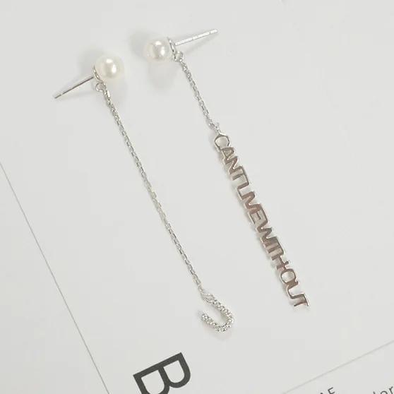 letters pearl long cz earrings 100% 925 Sterling silver Jewelry fashion Hypoallergenic Stud earrings for women girl  gift