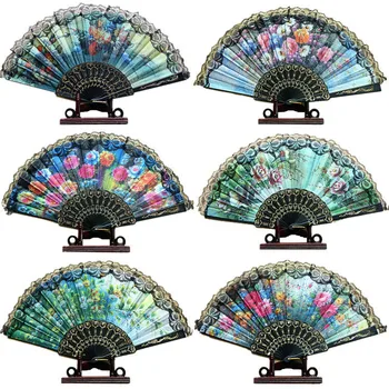 

5pc High Quality Black Lace Folding chinese Fan Dance Spain Fan eventail a main abanico de mano abanicos para boda vintage bambu
