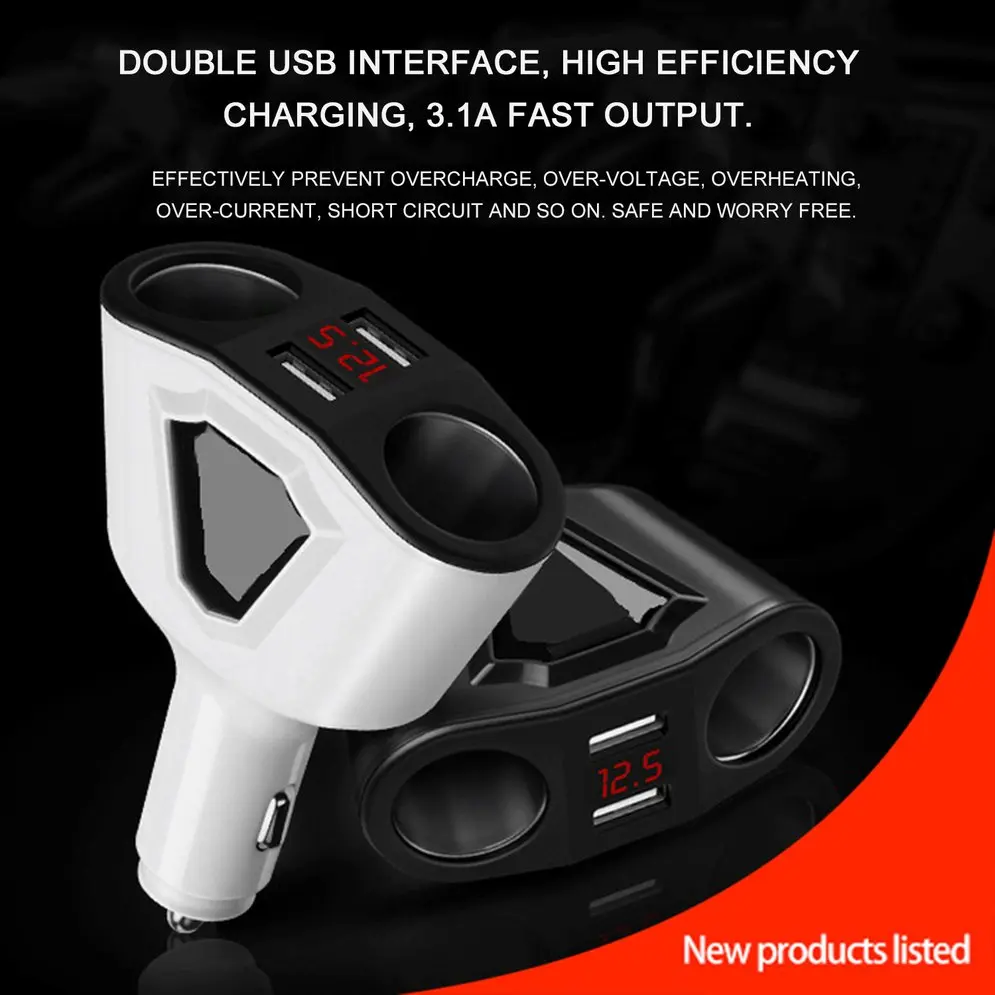Car Charger Digital Display Car Cigarette Lighter Dual USB Car Charger For Mobile Phone Charger Battery Voltage Monitoring Car Charger Digital Display Car Cigarette Lighter Dual USB Car Charger For Mobile Phone Charger Battery Voltage Monitoring