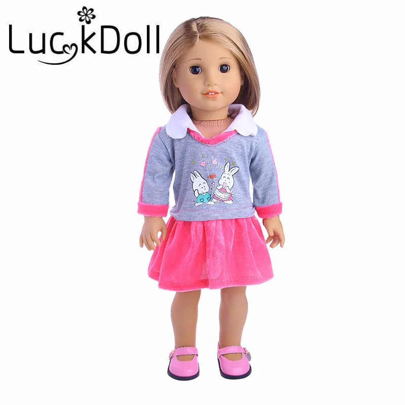 LUCKDOLL милый кролик печати платье подходит 18 дюймов Американский 43 см детская кукла одежда аксессуары, игрушки для девочек, поколение, подарок на день рождения